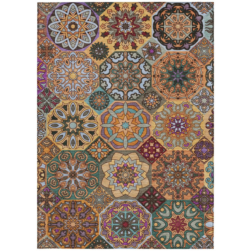 9' X 12' Orange And Rust Patchwork Washable Indoor Outdoor Area Rug Homeroots Outdoor