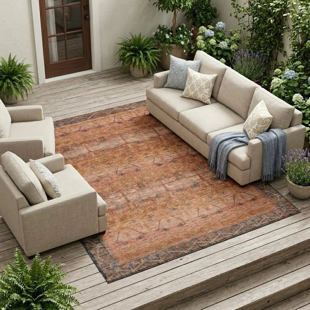 9' X 12' Orange And Rust Tribal Washable Indoor Outdoor Area Rug Homeroots Outdoor