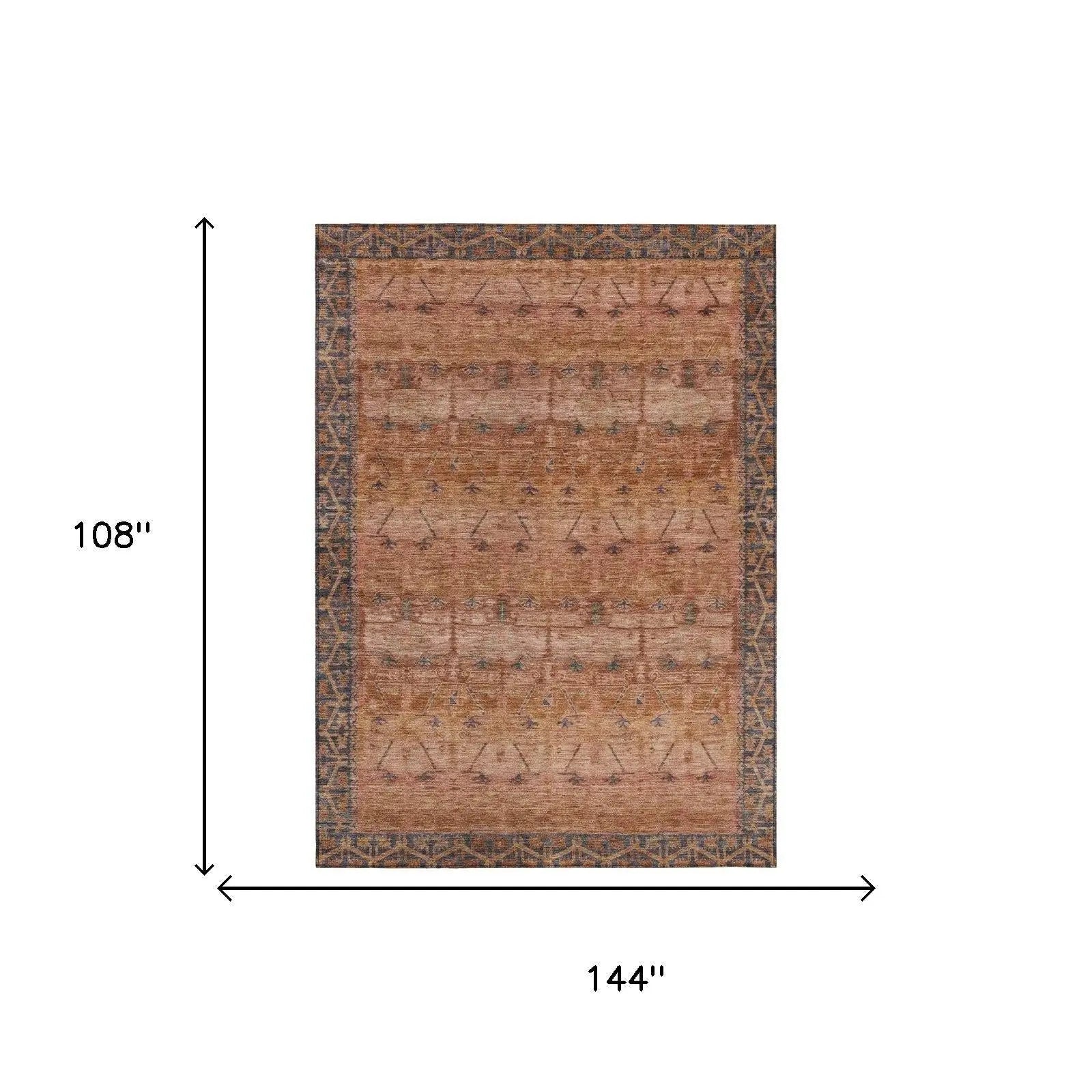 9' X 12' Orange And Rust Tribal Washable Indoor Outdoor Area Rug Homeroots Outdoor