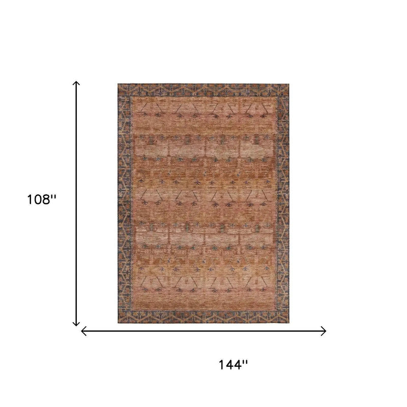9' X 12' Orange And Rust Tribal Washable Indoor Outdoor Area Rug Homeroots Outdoor