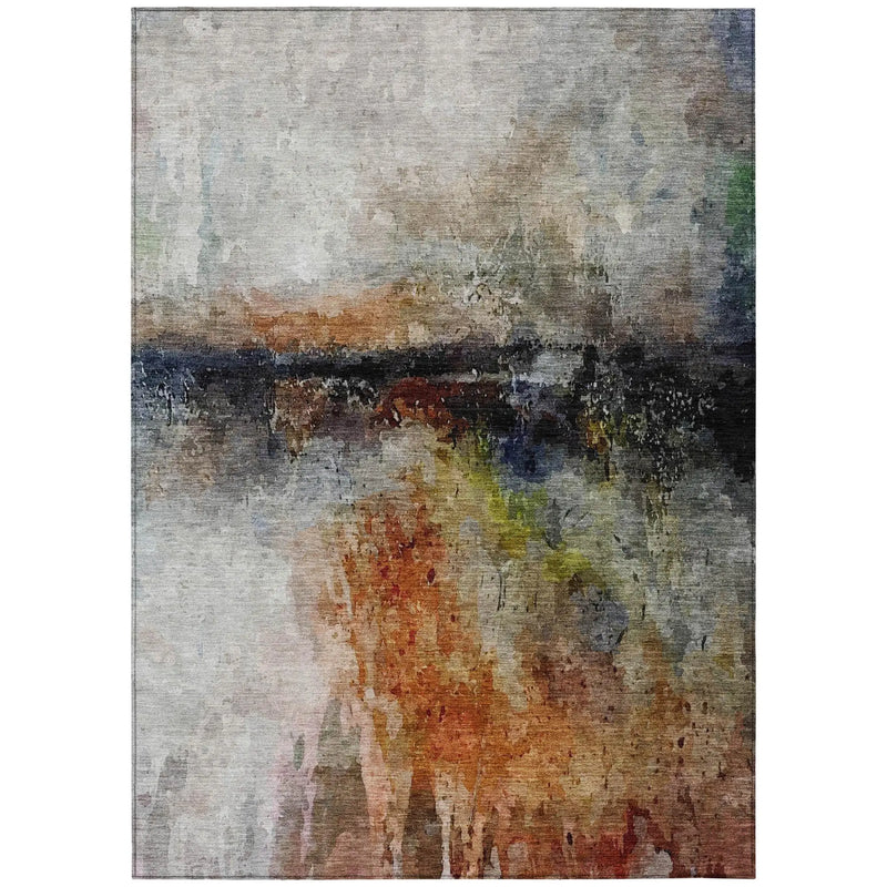 9' X 12' Orange And Silver Abstract Washable Indoor Outdoor Area Rug Homeroots Outdoor
