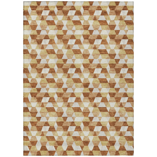 9' X 12' Orange And Silver Geometric Washable Indoor Outdoor Area Rug Homeroots Outdoor
