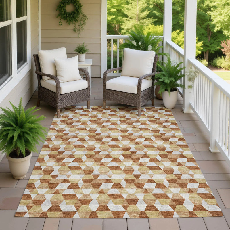 9' X 12' Orange And Silver Geometric Washable Indoor Outdoor Area Rug Homeroots Outdoor