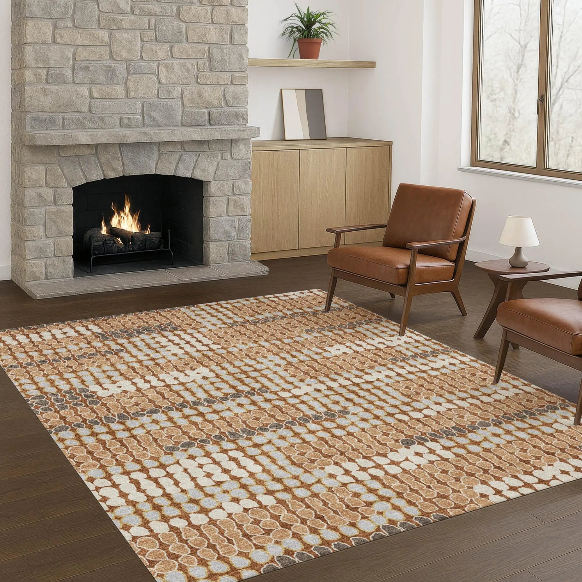 9' X 12' Orange And Silver Geometric Washable Indoor Outdoor Area Rug Homeroots Outdoor