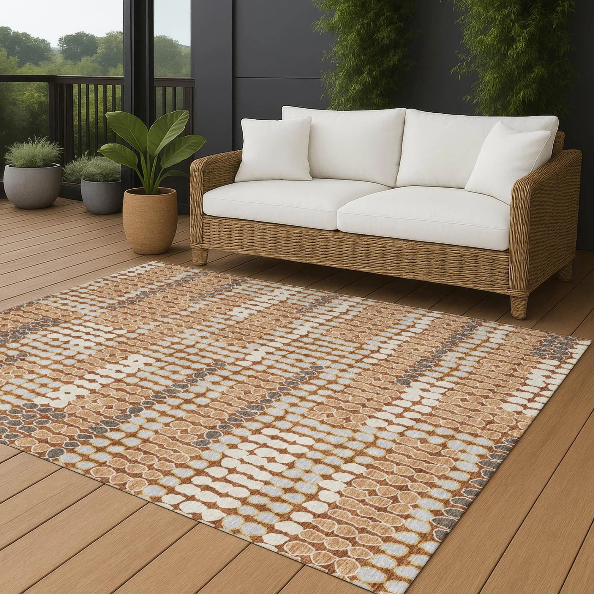 9' X 12' Orange And Silver Geometric Washable Indoor Outdoor Area Rug Homeroots Outdoor