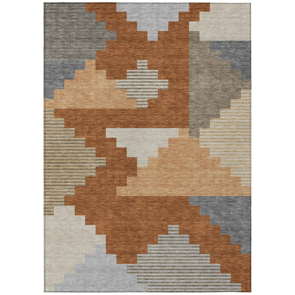 9' X 12' Orange And Silver Geometric Washable Indoor Outdoor Area Rug Homeroots Outdoor