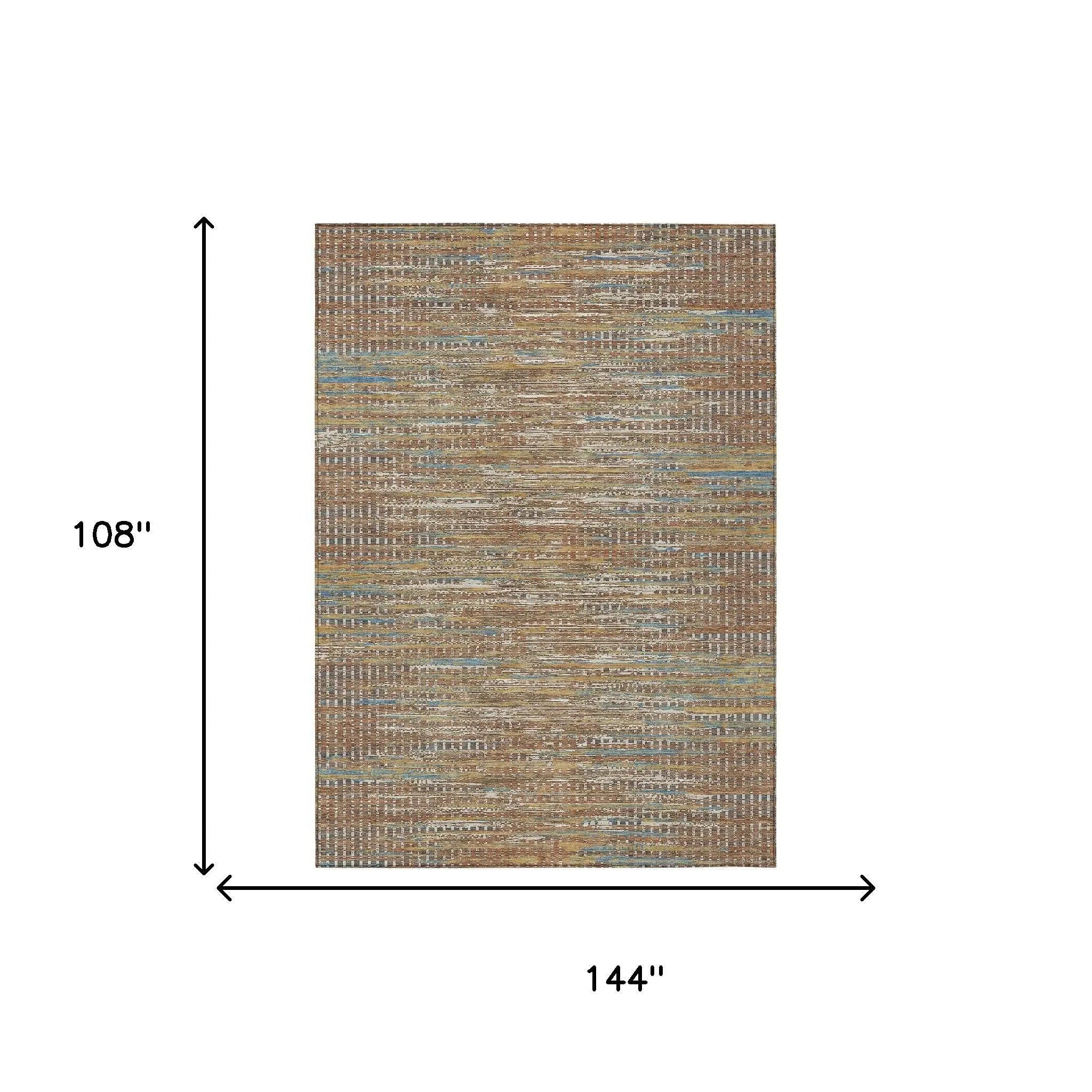 9' X 12' Orange And Taupe Abstract Washable Indoor Outdoor Area Rug Homeroots Outdoor