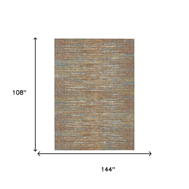9' X 12' Orange And Taupe Abstract Washable Indoor Outdoor Area Rug Homeroots Outdoor