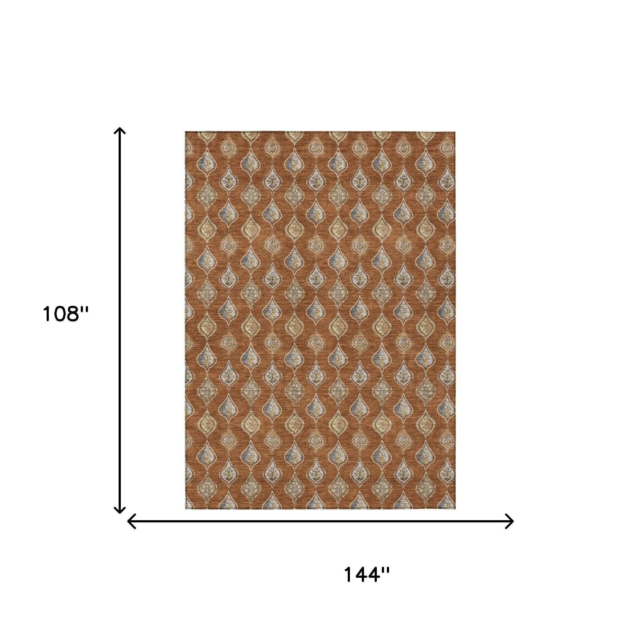 9' X 12' Orange And Taupe Floral Washable Indoor Outdoor Area Rug Homeroots Outdoor