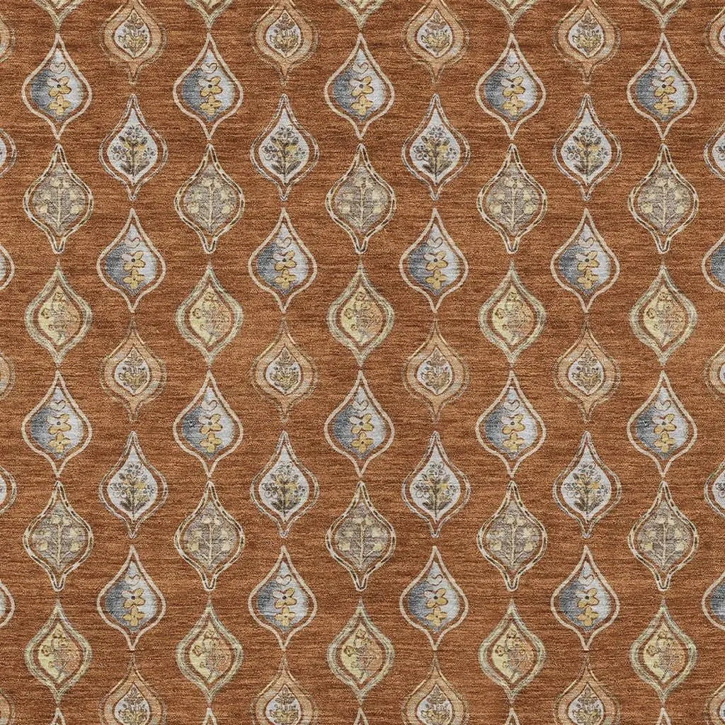 9' X 12' Orange And Taupe Floral Washable Indoor Outdoor Area Rug Homeroots Outdoor