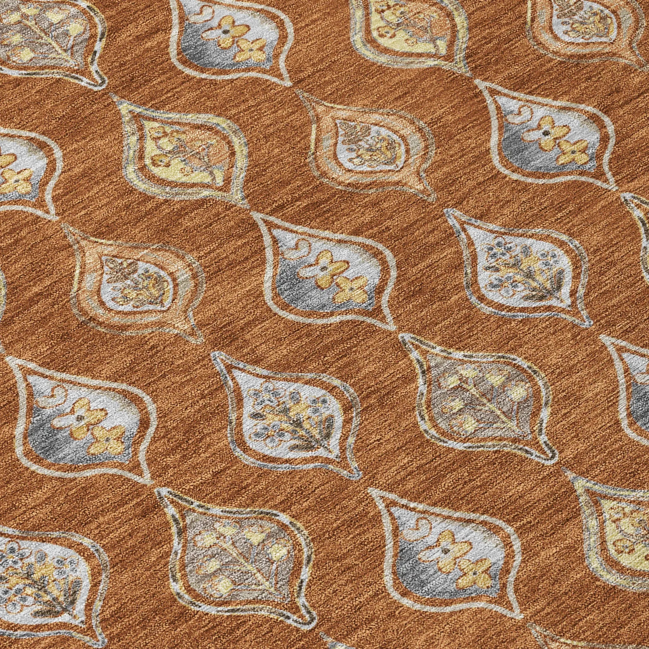 9' X 12' Orange And Taupe Floral Washable Indoor Outdoor Area Rug Homeroots Outdoor
