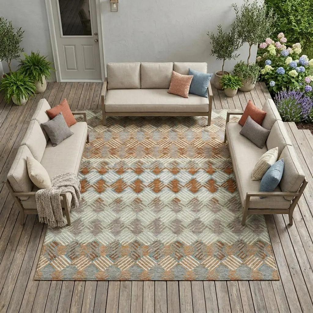 9' X 12' Orange And Taupe Striped Washable Indoor Outdoor Area Rug Homeroots Outdoor