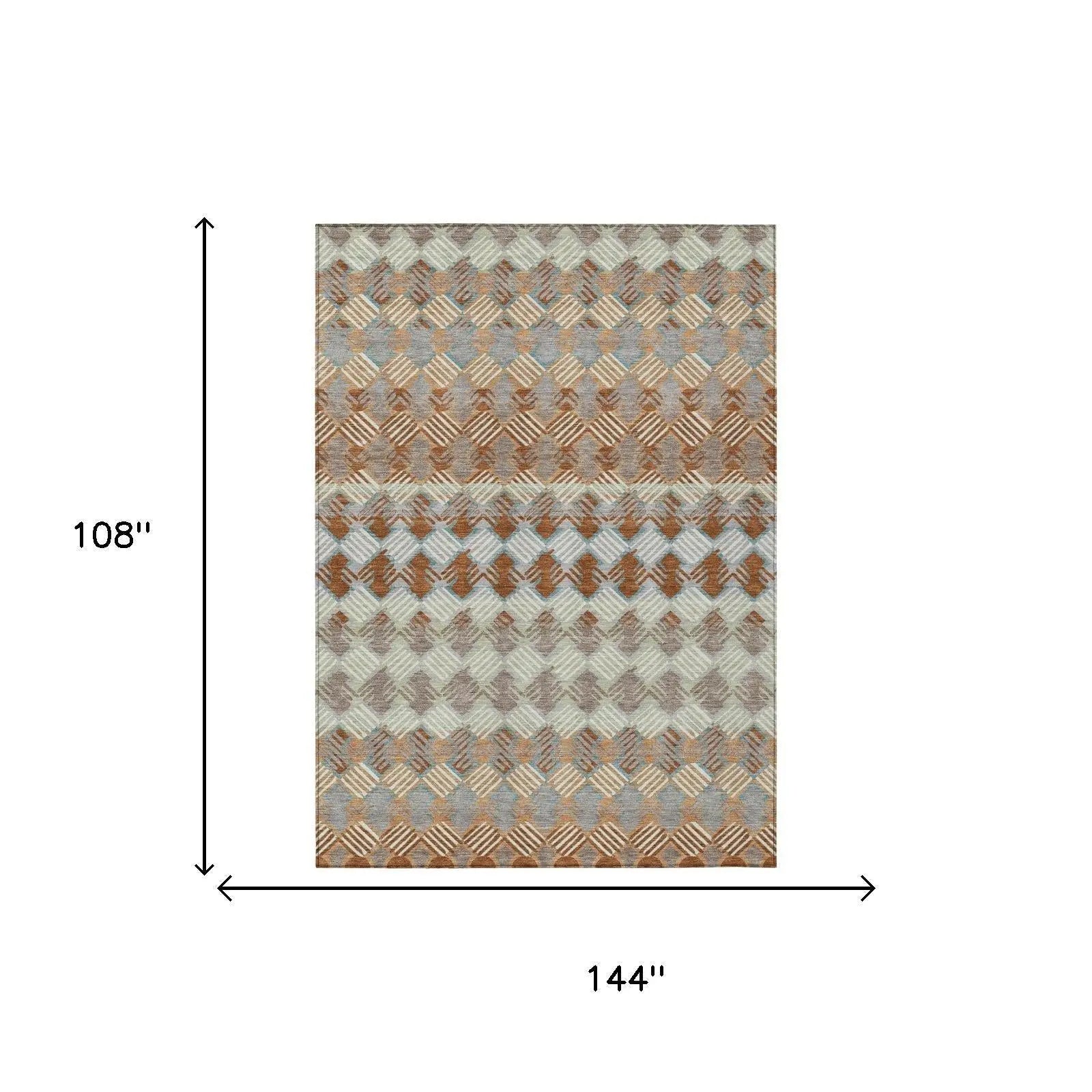 9' X 12' Orange And Taupe Striped Washable Indoor Outdoor Area Rug Homeroots Outdoor