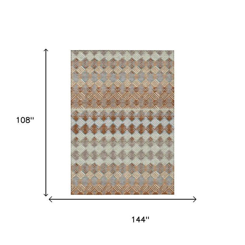 9' X 12' Orange And Taupe Striped Washable Indoor Outdoor Area Rug Homeroots Outdoor