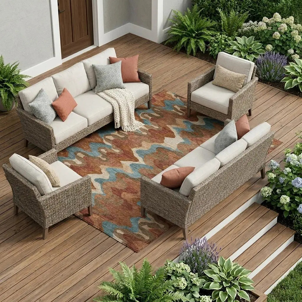 9' X 12' Orange And Teal Blue Abstract Washable Indoor Outdoor Area Rug Homeroots Outdoor