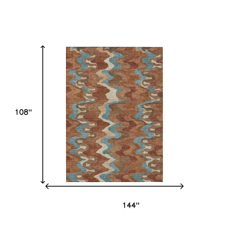 9' X 12' Orange And Teal Blue Abstract Washable Indoor Outdoor Area Rug Homeroots Outdoor