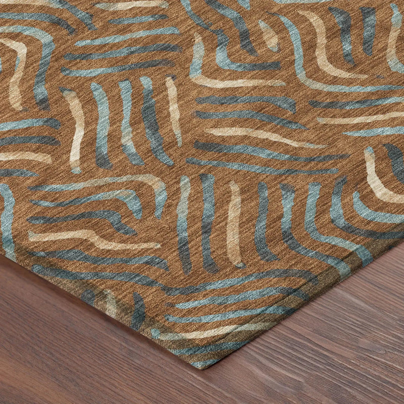 9' X 12' Orange And Teal Blue Abstract Washable Indoor Outdoor Area Rug Homeroots Outdoor