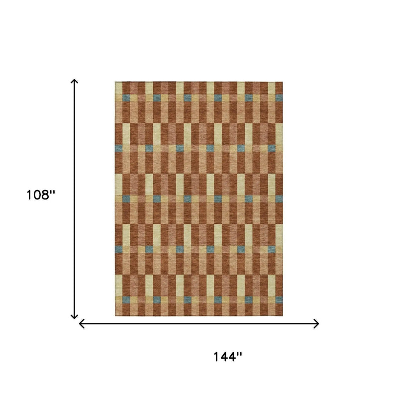 9' X 12' Orange And Teal Blue Geometric Washable Indoor Outdoor Area Rug Homeroots Outdoor