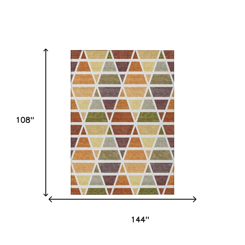 9' X 12' Orange And White Geometric Washable Indoor Outdoor Area Rug Homeroots Outdoor