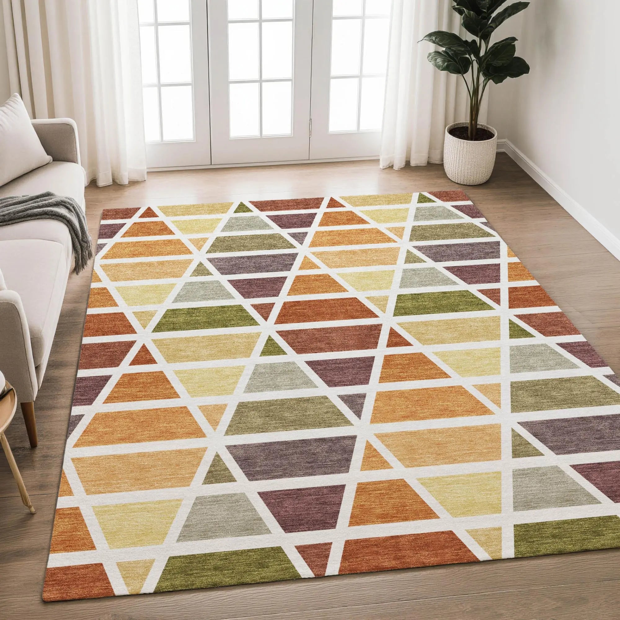 9' X 12' Orange And White Geometric Washable Indoor Outdoor Area Rug Homeroots Outdoor