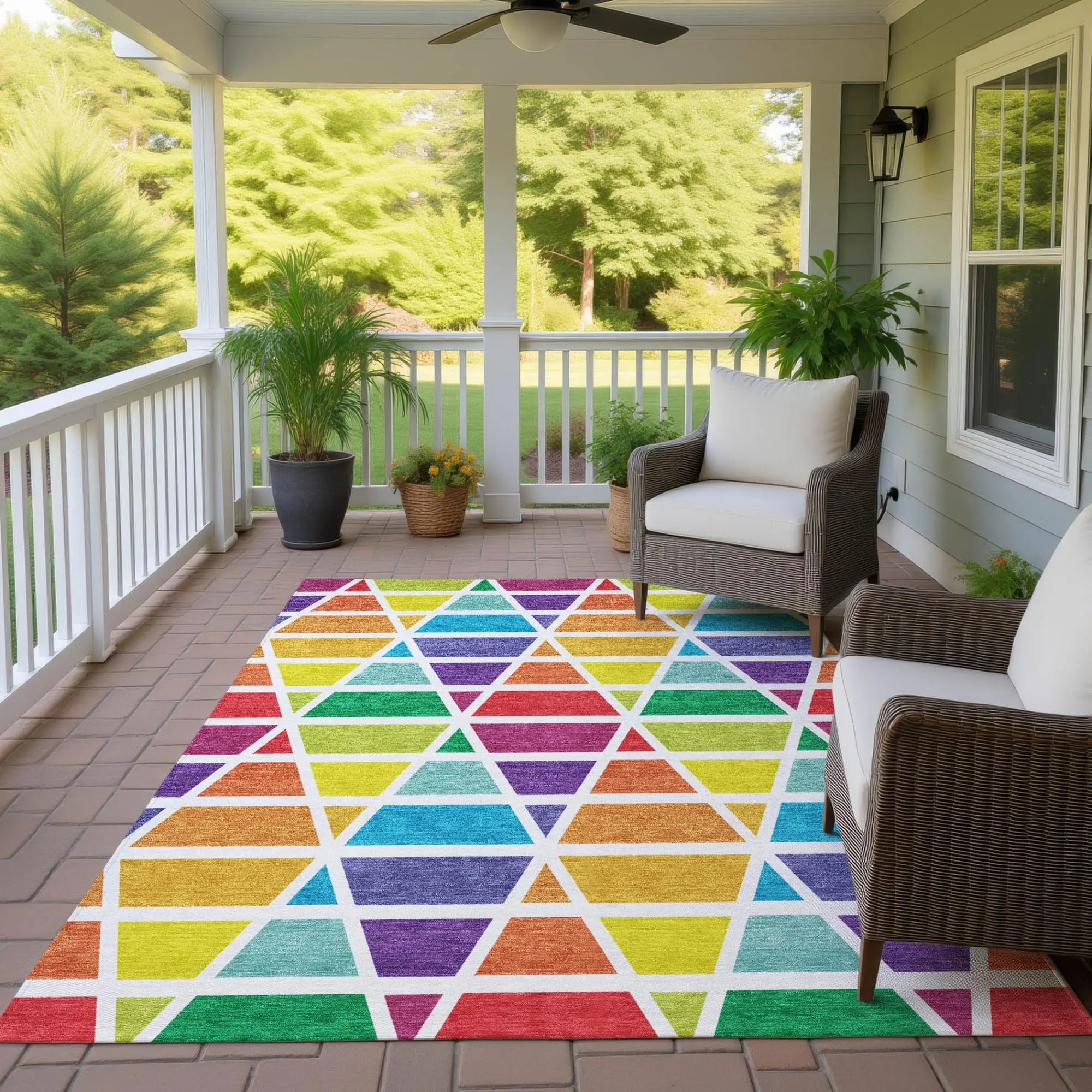 9' X 12' Orange And White Geometric Washable Indoor Outdoor Area Rug Homeroots Outdoor