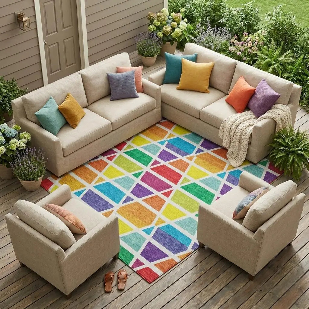 9' X 12' Orange And White Geometric Washable Indoor Outdoor Area Rug Homeroots Outdoor