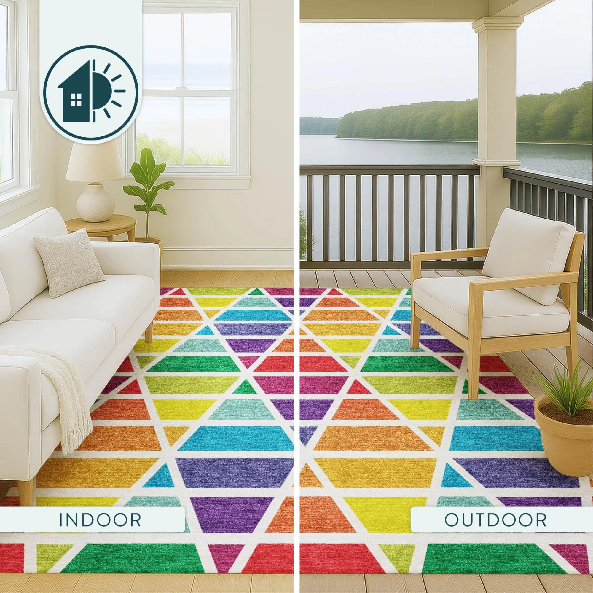 9' X 12' Orange And White Geometric Washable Indoor Outdoor Area Rug Homeroots Outdoor