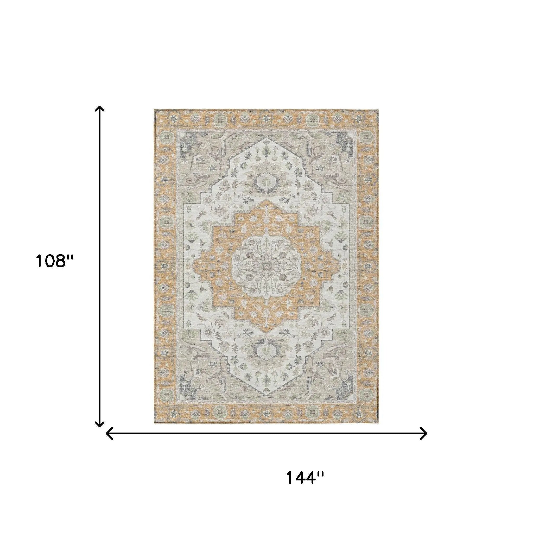 9' X 12' Peach And Gold Oriental Washable Indoor Outdoor Area Rug Homeroots Outdoor