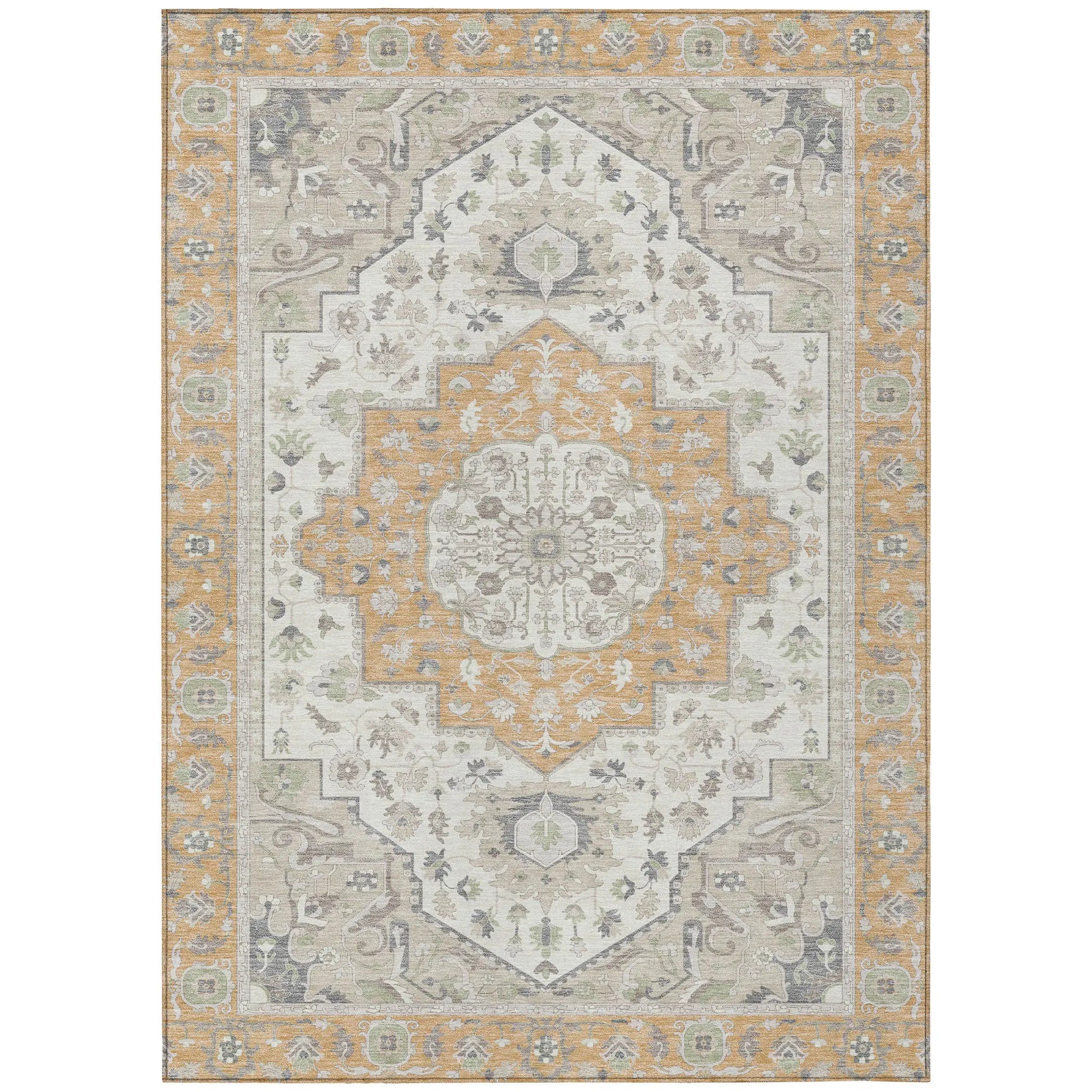 9' X 12' Peach And Gold Oriental Washable Indoor Outdoor Area Rug Homeroots Outdoor