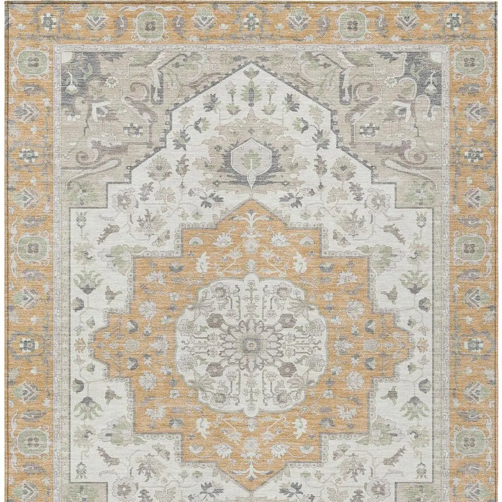 9' X 12' Peach And Gold Oriental Washable Indoor Outdoor Area Rug Homeroots Outdoor