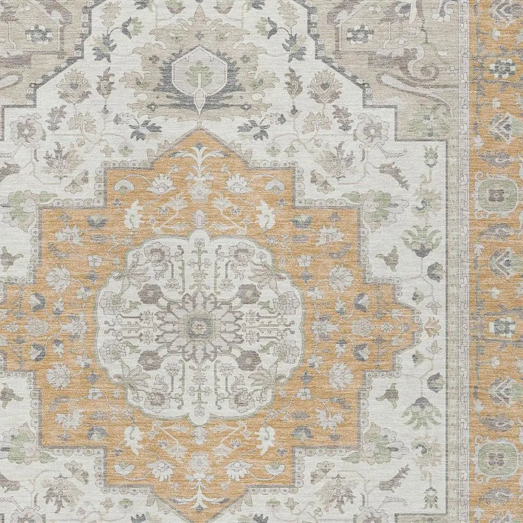 9' X 12' Peach And Gold Oriental Washable Indoor Outdoor Area Rug Homeroots Outdoor