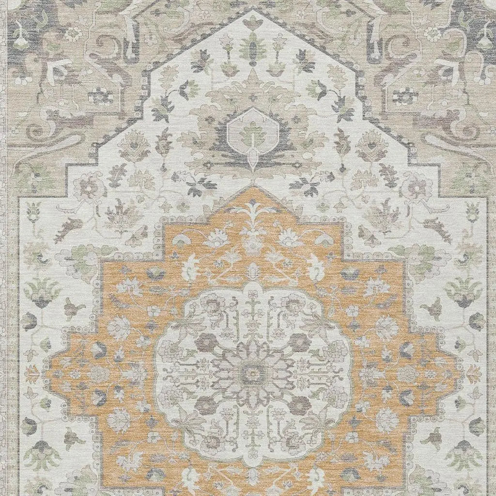 9' X 12' Peach And Gold Oriental Washable Indoor Outdoor Area Rug Homeroots Outdoor