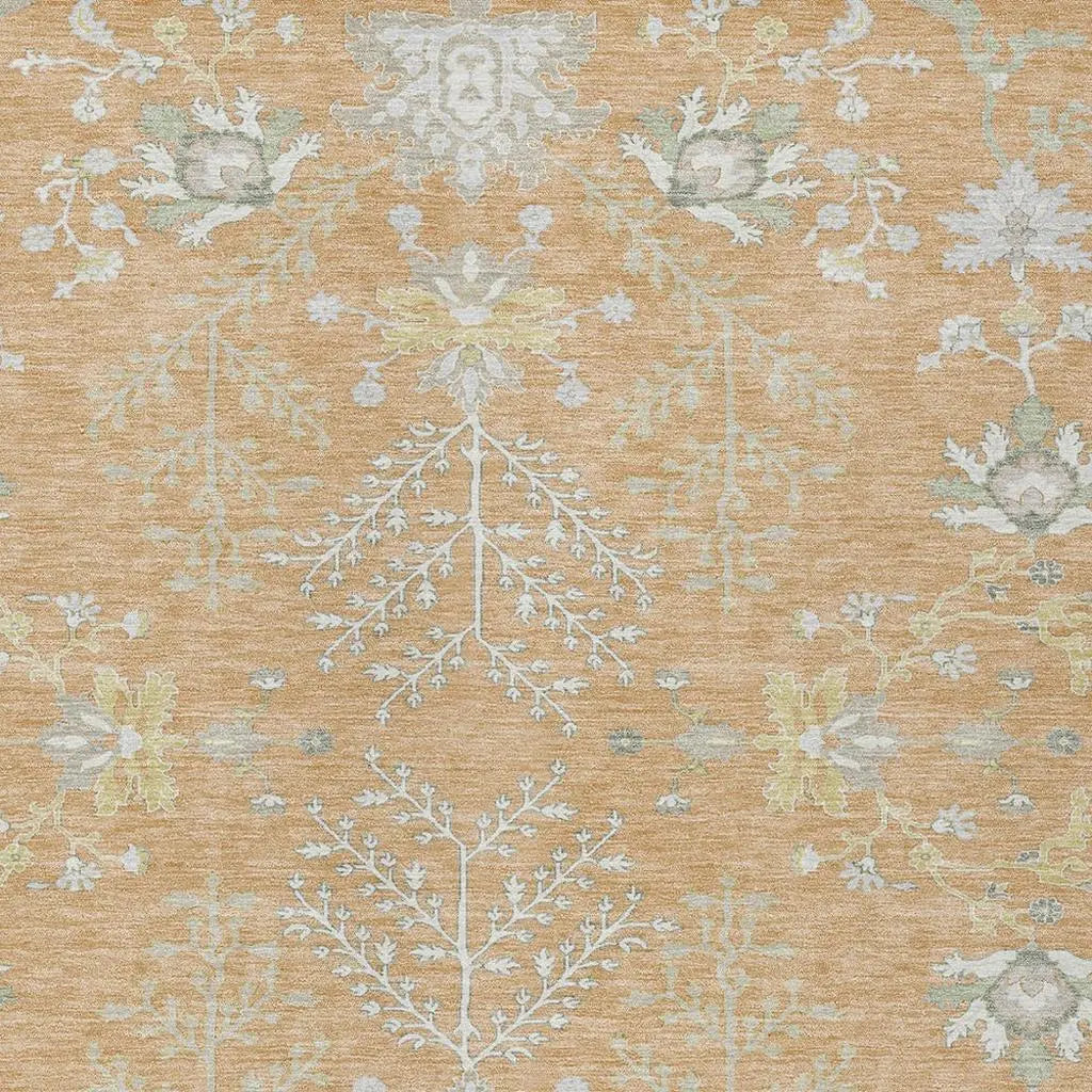 9' X 12' Peach And Ivory Oriental Washable Indoor Outdoor Area Rug Homeroots Outdoor