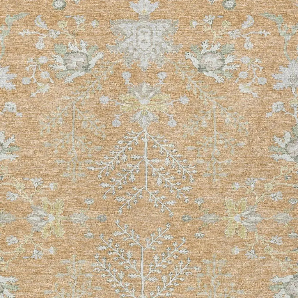 9' X 12' Peach And Ivory Oriental Washable Indoor Outdoor Area Rug Homeroots Outdoor
