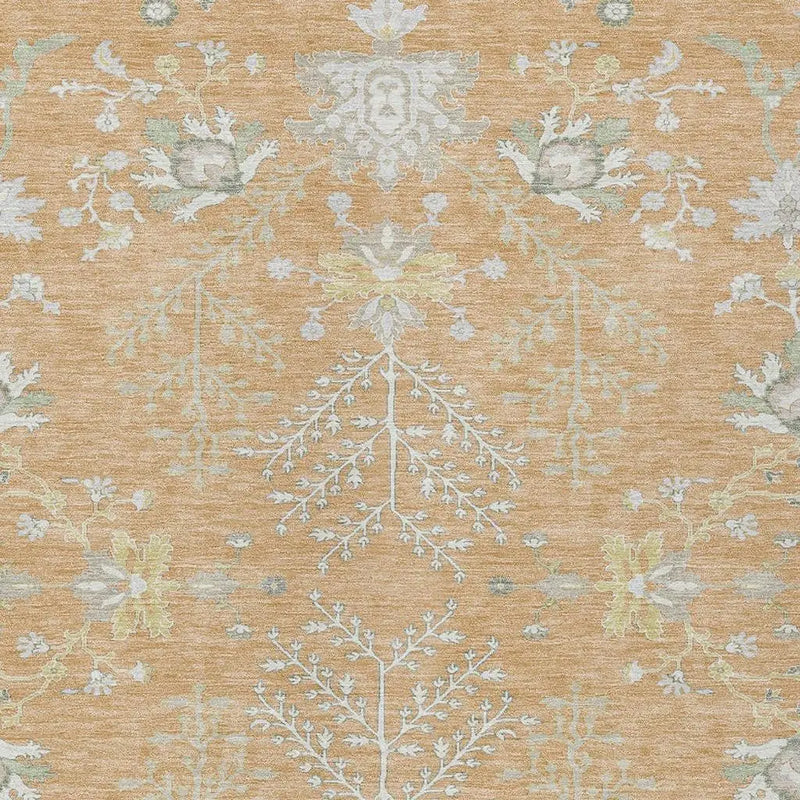 9' X 12' Peach And Ivory Oriental Washable Indoor Outdoor Area Rug Homeroots Outdoor