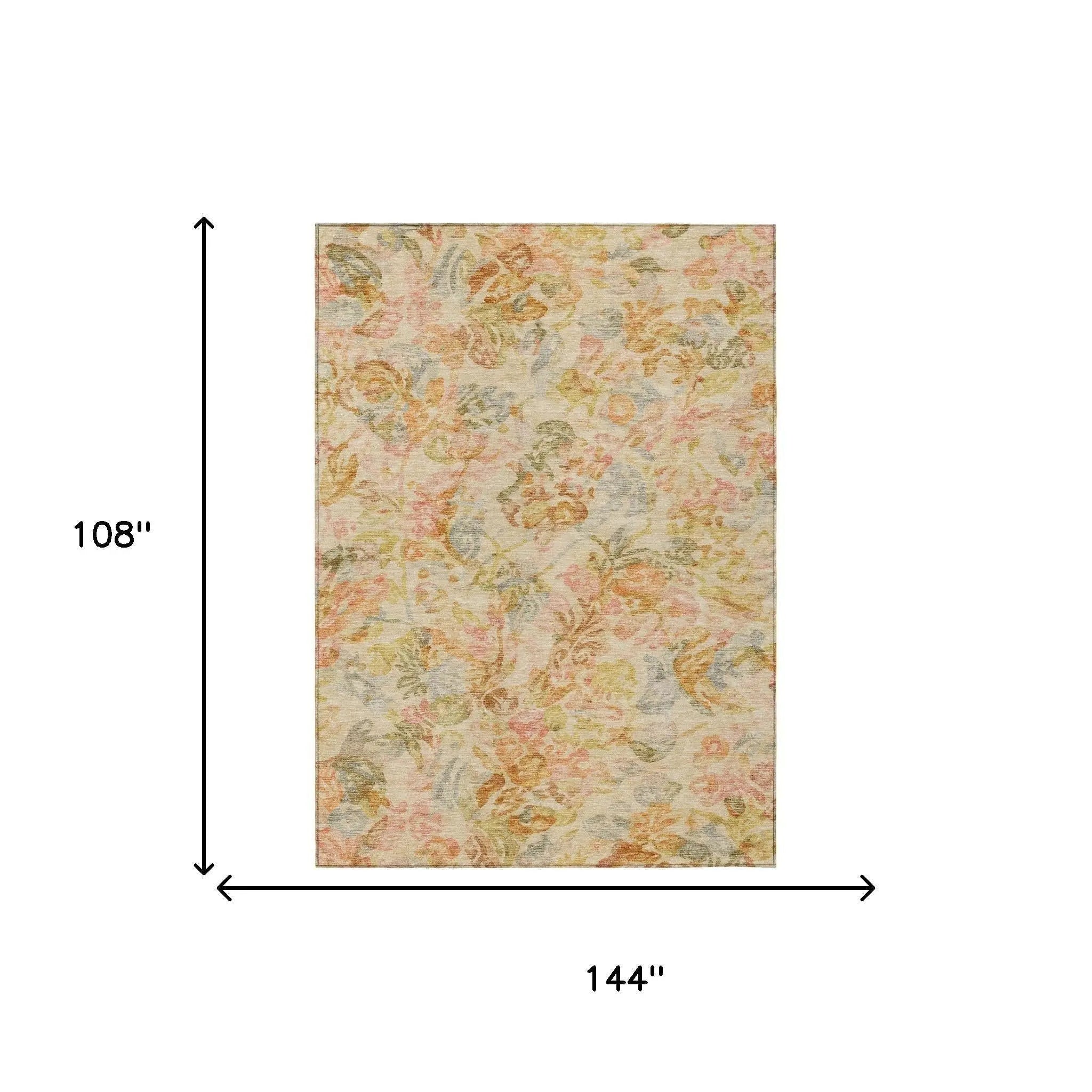 9' X 12' Peach And Orange Floral Washable Indoor Outdoor Area Rug Homeroots Outdoor
