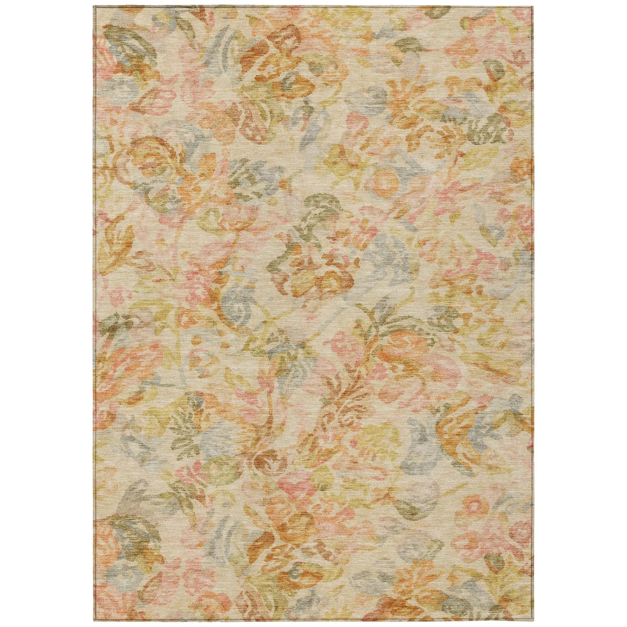 9' X 12' Peach And Orange Floral Washable Indoor Outdoor Area Rug Homeroots Outdoor