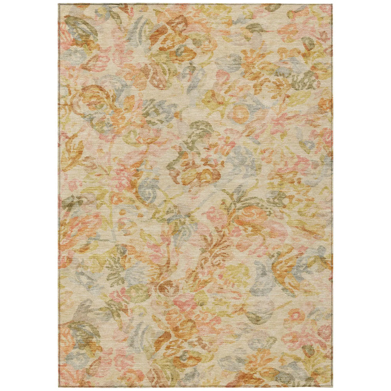 9' X 12' Peach And Orange Floral Washable Indoor Outdoor Area Rug Homeroots Outdoor