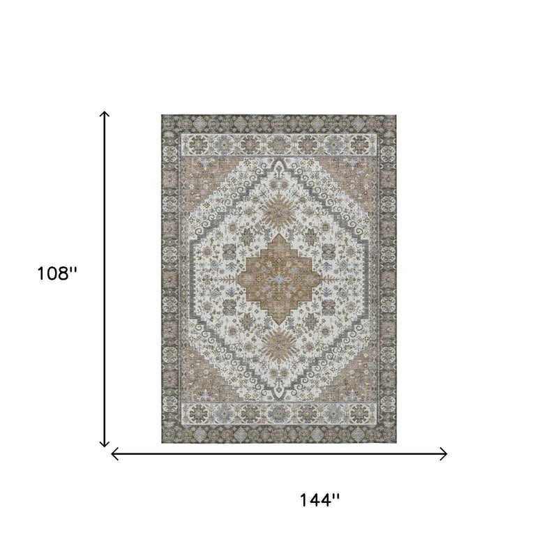 9' X 12' Pearl And Ivory Oriental Washable Indoor Outdoor Area Rug Homeroots Outdoor