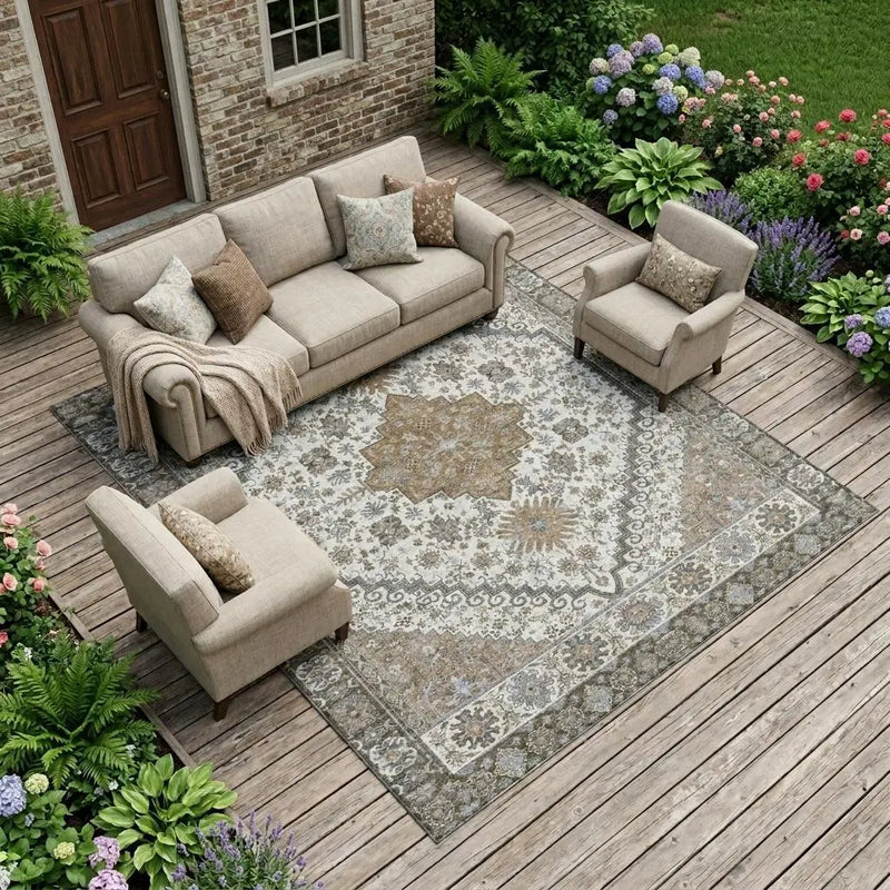 9' X 12' Pearl And Ivory Oriental Washable Indoor Outdoor Area Rug Homeroots Outdoor
