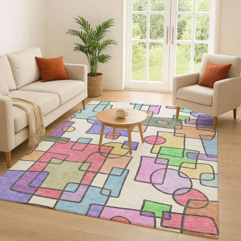 9' X 12' Pearl And Pink Geometric Washable Indoor Outdoor Area Rug Homeroots Outdoor