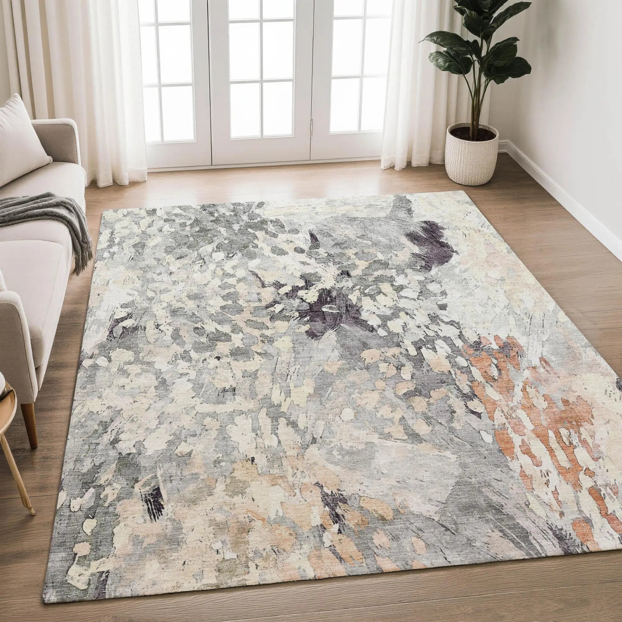 9' X 12' Pewter And Gray Abstract Washable Indoor Outdoor Area Rug Homeroots Outdoor