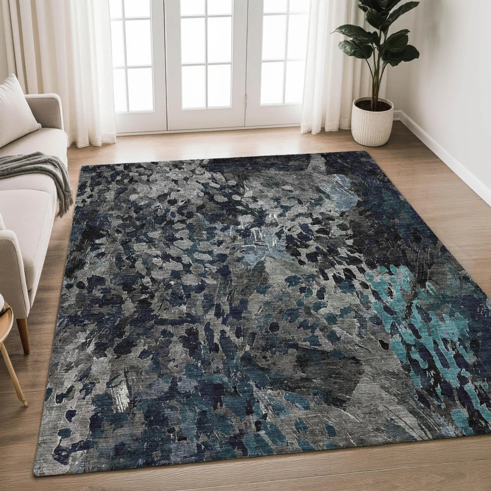 9' X 12' Pewter And Gray Abstract Washable Indoor Outdoor Area Rug Homeroots Outdoor