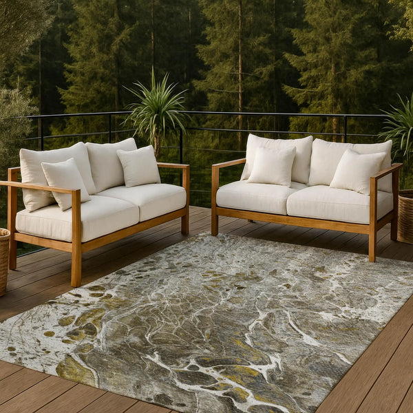 9' X 12' Pewter And Gray Abstract Washable Indoor Outdoor Area Rug Homeroots Outdoor