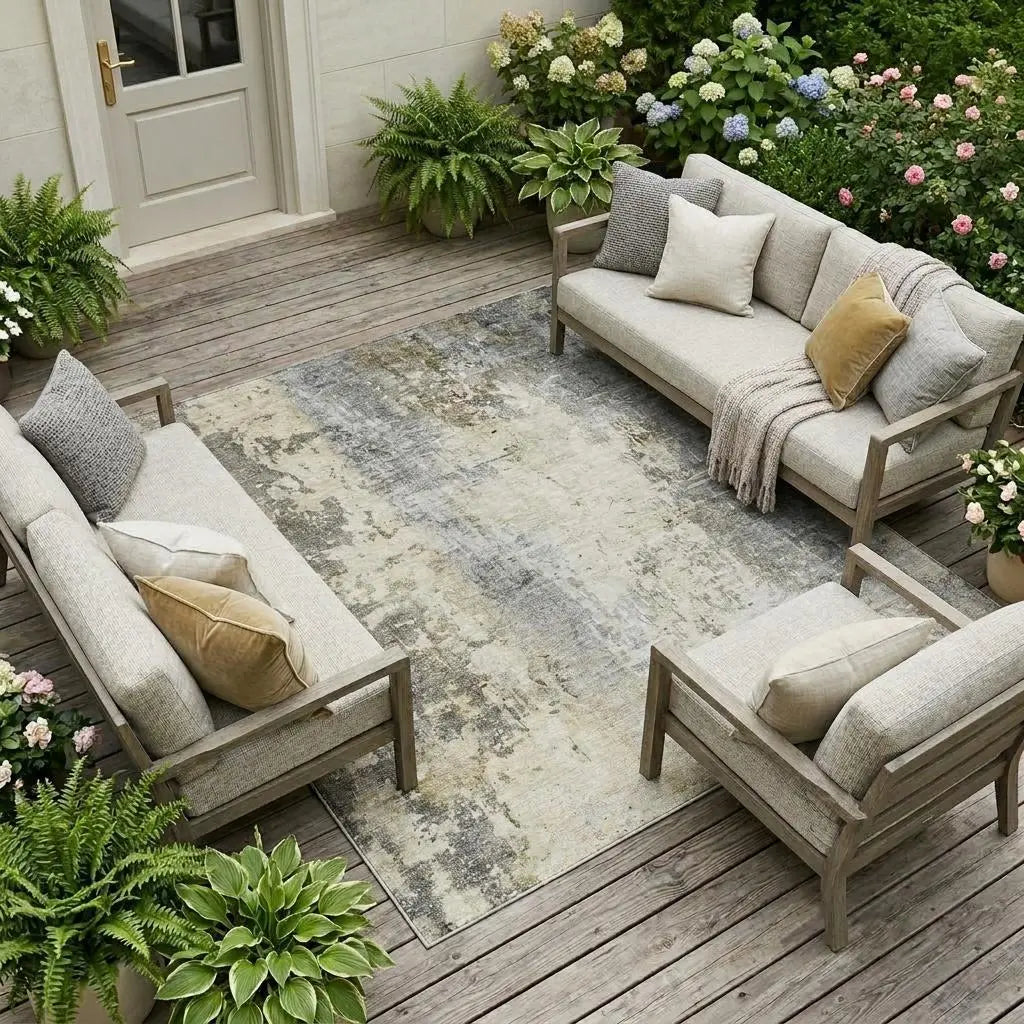9' X 12' Pewter And Gray Abstract Washable Indoor Outdoor Area Rug Homeroots Outdoor