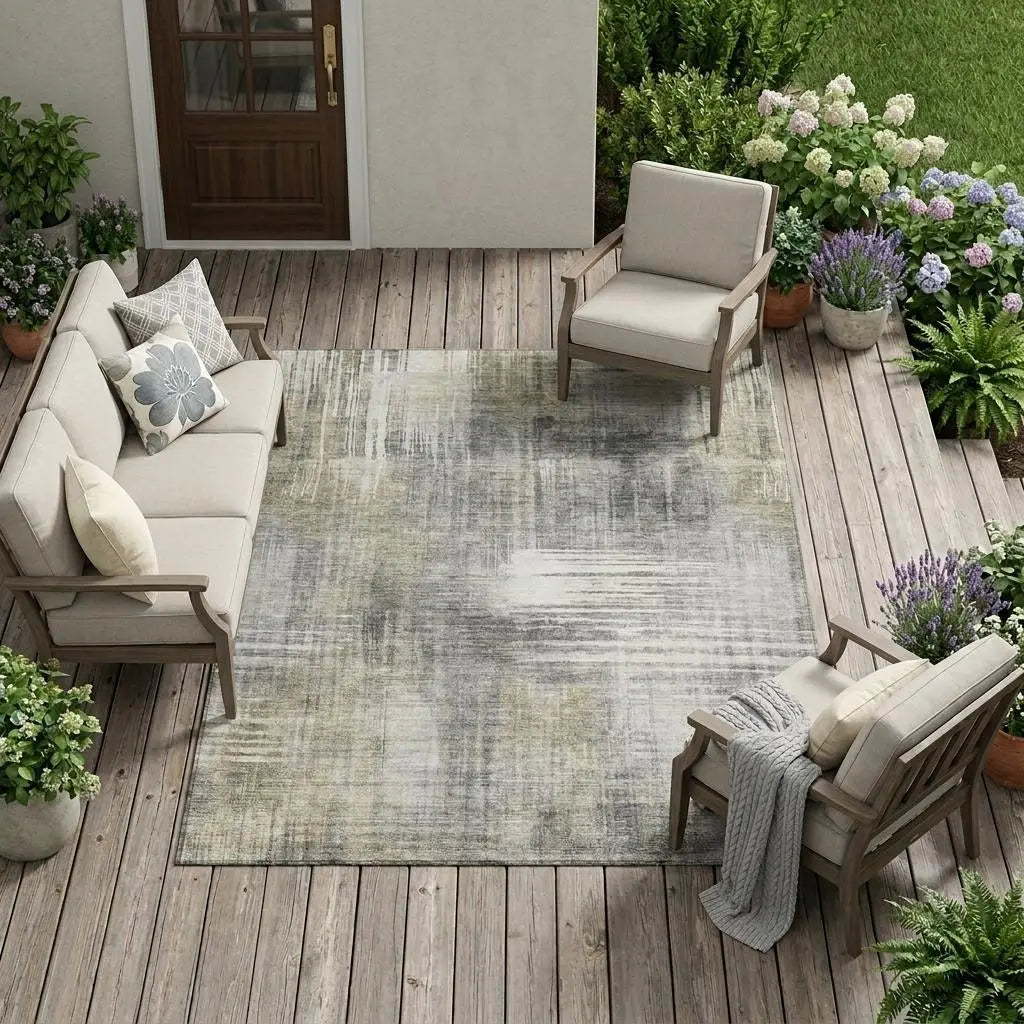 9' X 12' Pewter And Gray Abstract Washable Indoor Outdoor Area Rug Homeroots Outdoor