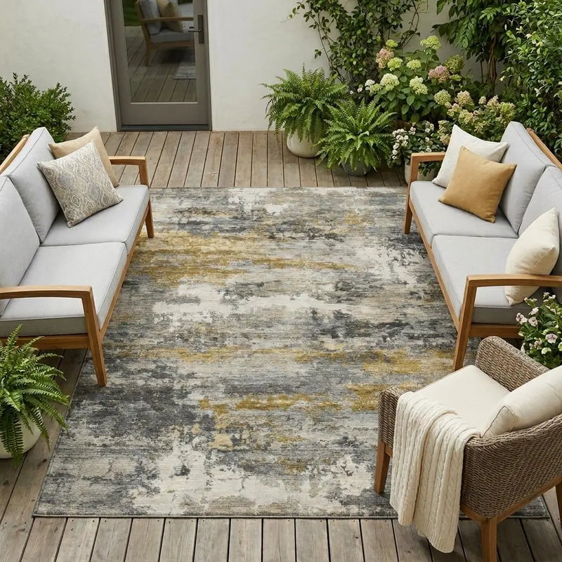 9' X 12' Pewter And Gray Abstract Washable Indoor Outdoor Area Rug Homeroots Outdoor