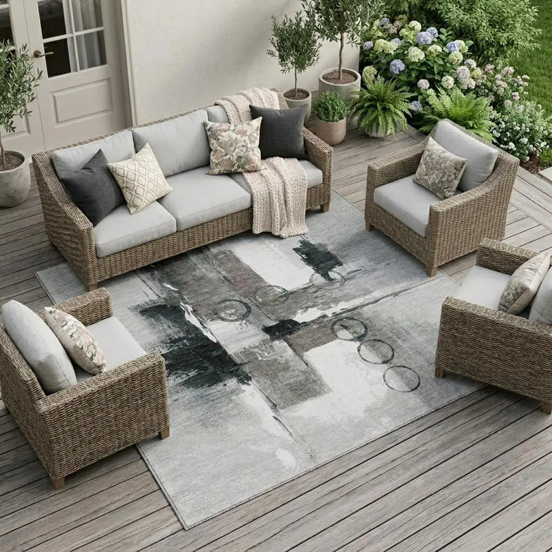 9' X 12' Pewter And Gray Abstract Washable Indoor Outdoor Area Rug Homeroots Outdoor