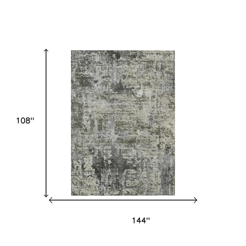 9' X 12' Pewter And Gray Abstract Washable Indoor Outdoor Area Rug Homeroots Outdoor
