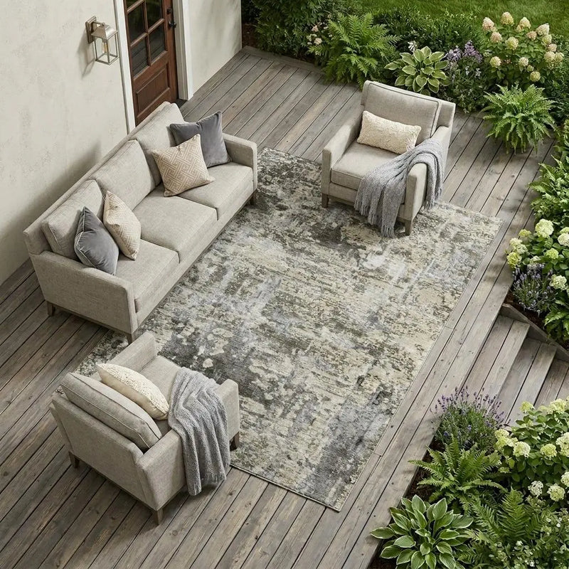 9' X 12' Pewter And Gray Abstract Washable Indoor Outdoor Area Rug Homeroots Outdoor